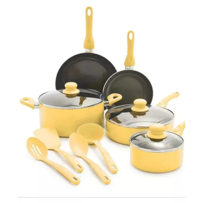 12pc Ceramic Nonstick Aluminum Cookware Set - Yellow