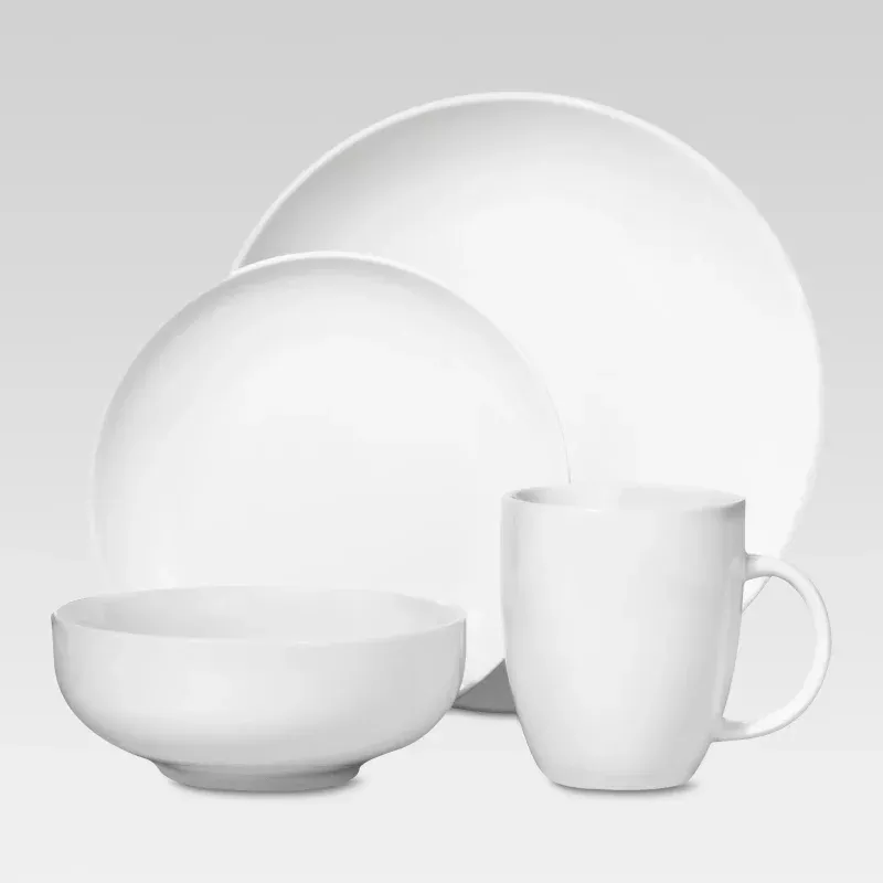 16-Piece Porcelain Coupe Dinnerware Set - White