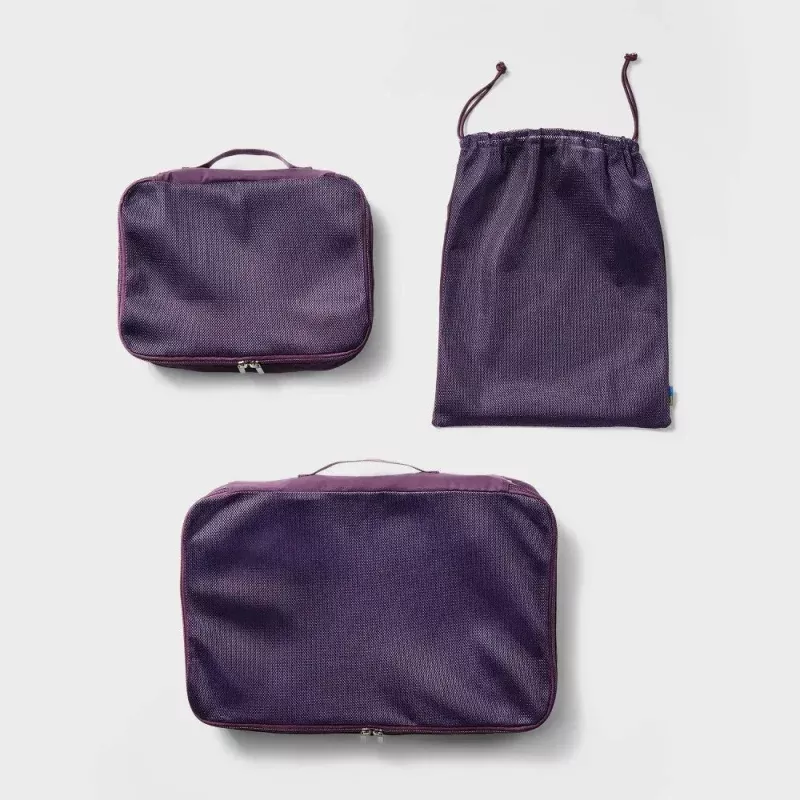 3pc Softside Laundry Bag and Packing Cube Set – Plum