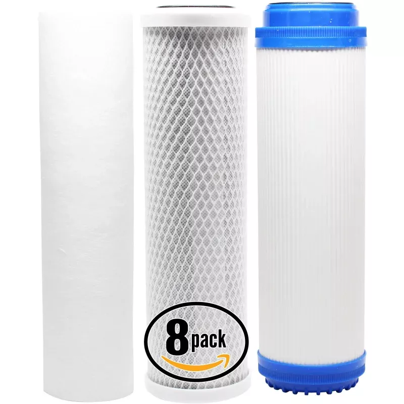 8-Pack Replacement Filter Kit for MaxWater 101044 RO System - Includes Carbon Block Filter, PP Sediment Filter & GAC Filter