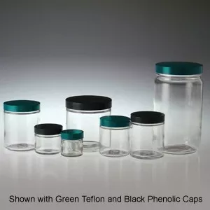 Clear Glass Jars, 2oz, Black Solid Polyethylene Lined Caps, case/24