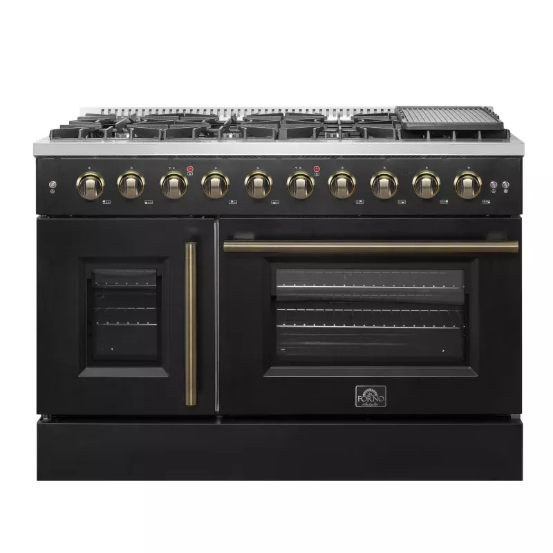 Forno FFSGS644448BLK Forno Galiano 48" Freestanding French Door Gas Range In Black