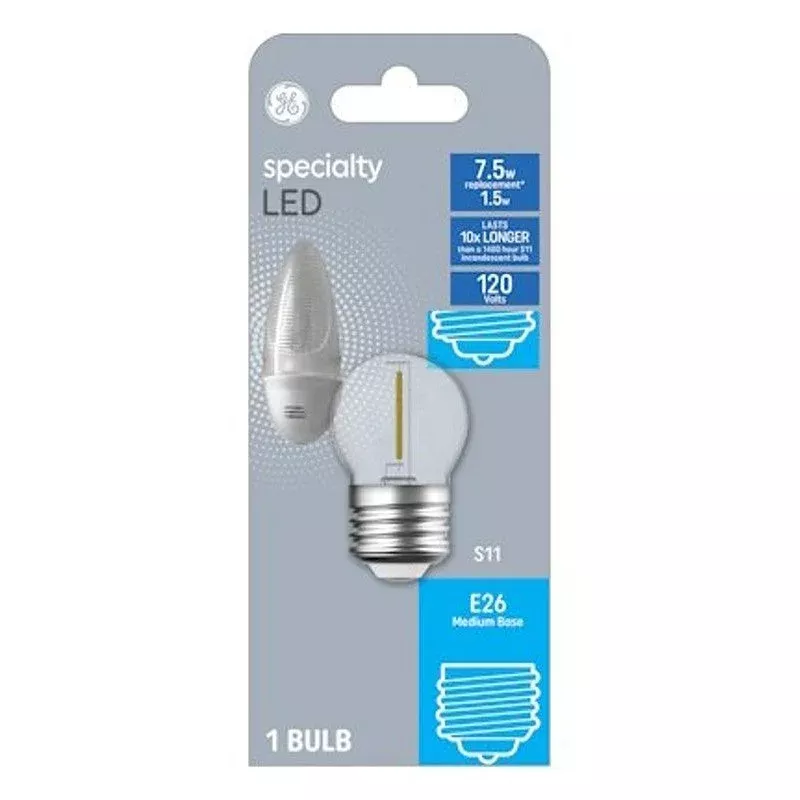 GE 93129012 LED Bulb, S11 Lamp, 7.5 W Equivalent, E26/24 Medium Lamp Base, Clear, Soft White Light (Pack of 4)
