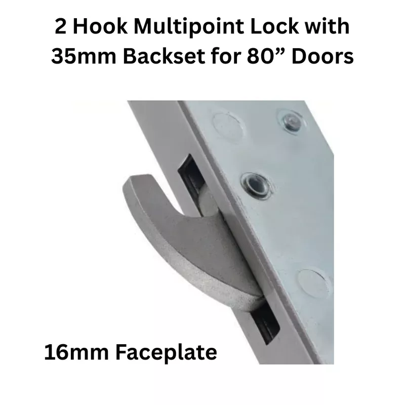 Interlock 2 Hook Multipoint Lock 16mm Faceplate, 35mm Backset for 80 Doors