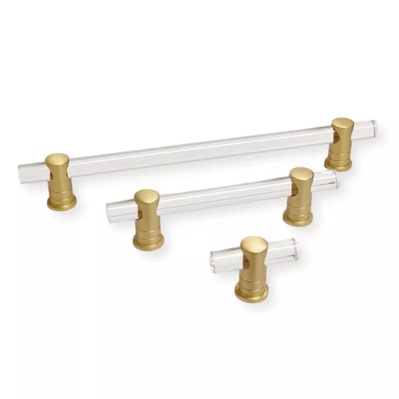 Lucite and Satin Brass “Luz” Cabinet Knobs and Pulls