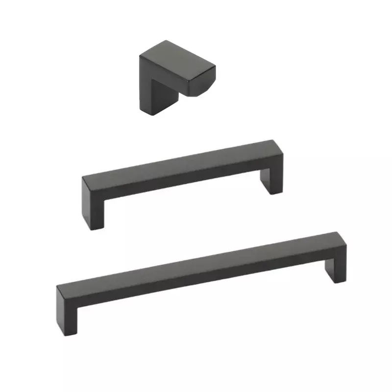Modern Rectangular Wide Cabinet Knobs and Drawer Pulls in Matte Black