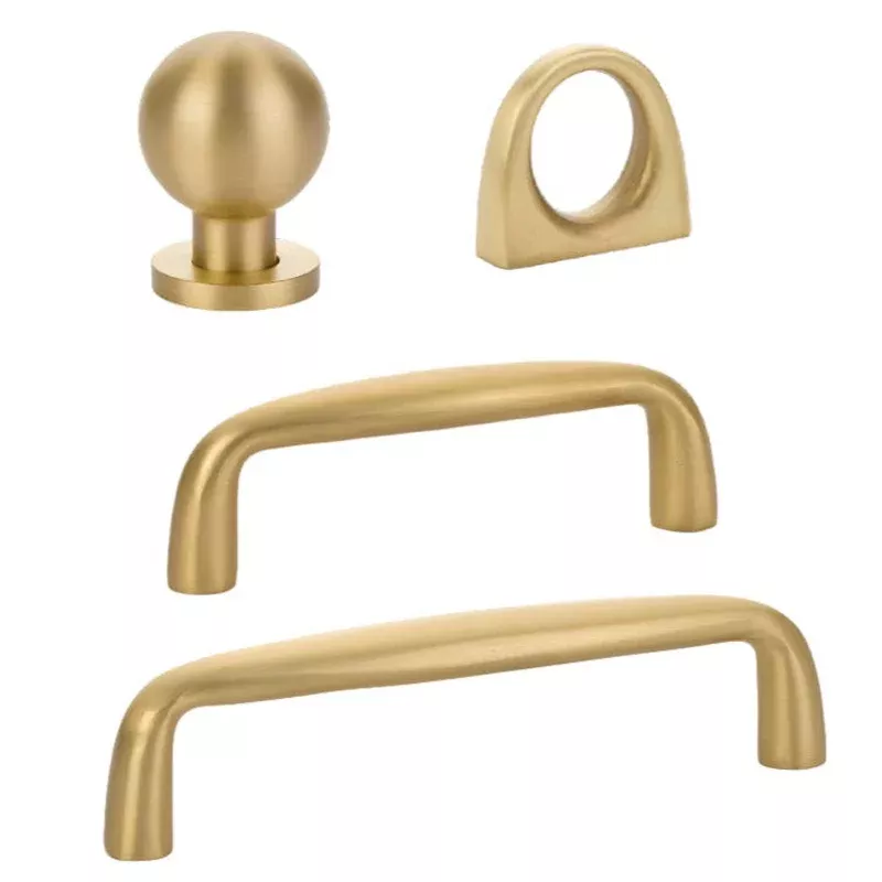 Satin Brass “Omni” Cabinet Knobs and Drawer Pulls