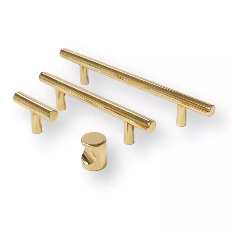 T-Bar Unlacquered Polished Brass “European” Cabinet Knobs and Pulls