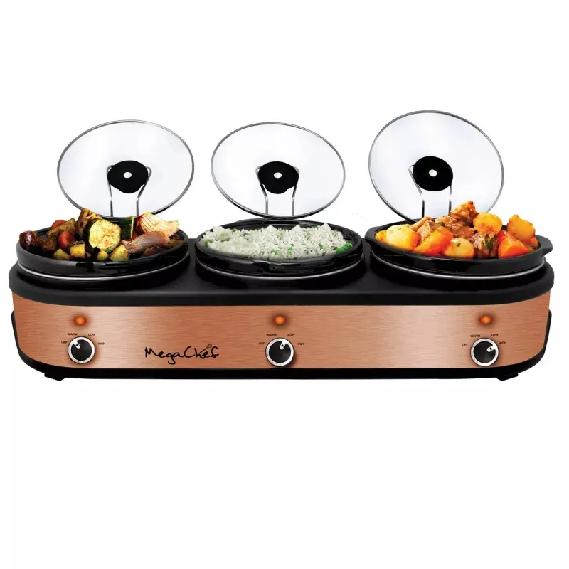 Triple Slow Cooker and Buffet Server – Brushed Copper