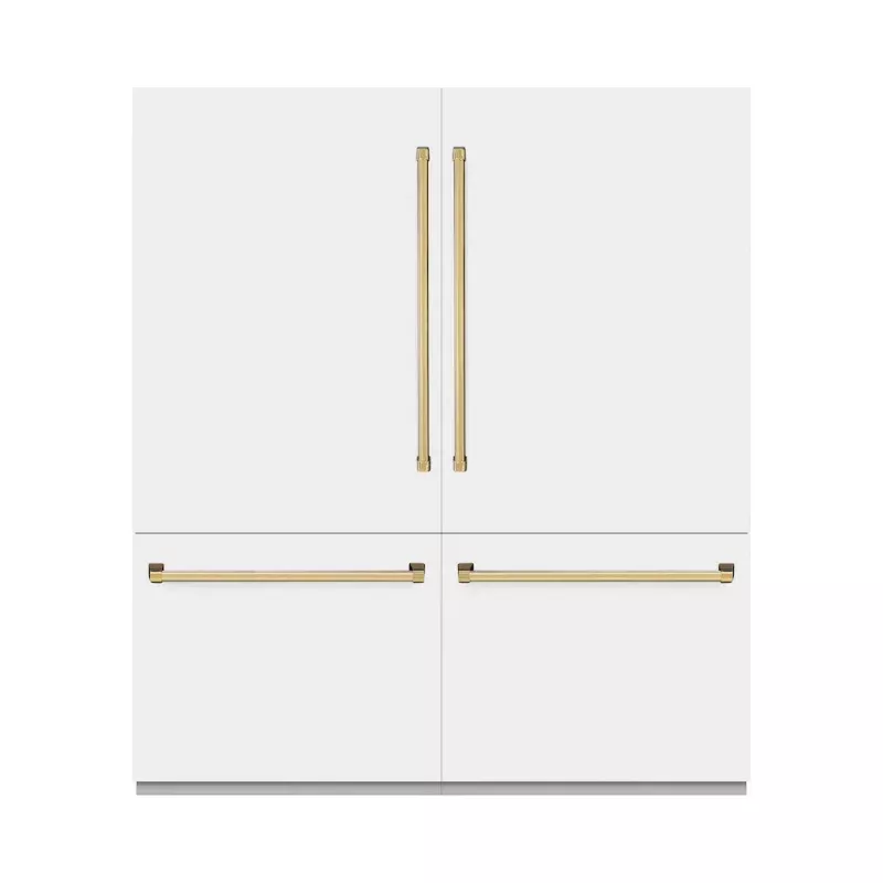 ZLINE RBITZWM72G Autograph Edition 72 In. 39.6 Cu. Ft. French Door Built-in Bottom Freezer Refrigerator With Water Dispensers And Ice Makers In White Matte And Polished Gold Accents